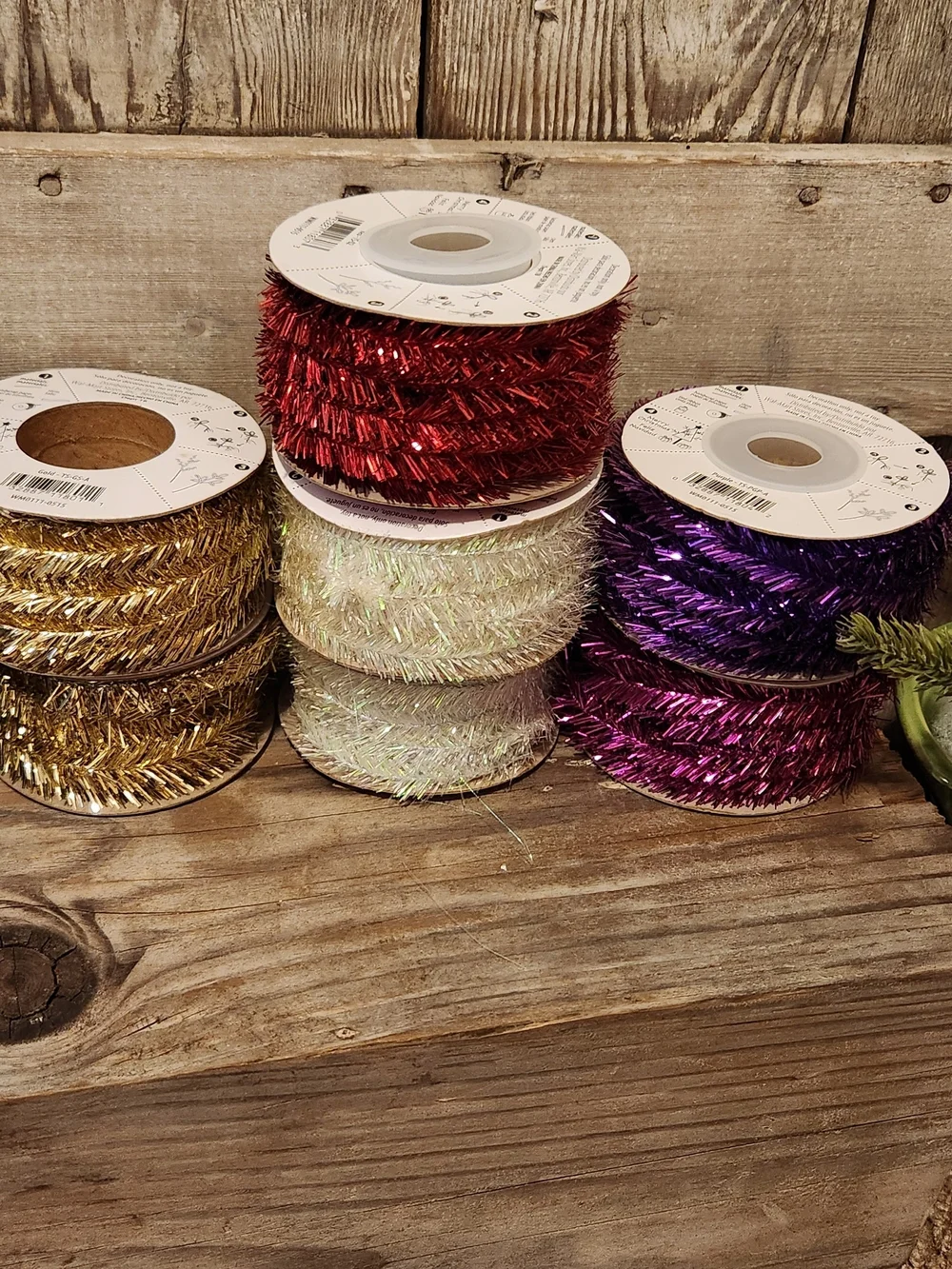 11-Assorted Holiday Tinsel Craft Ribbon - Red, Blue, Gold, Silver,Purple, White.